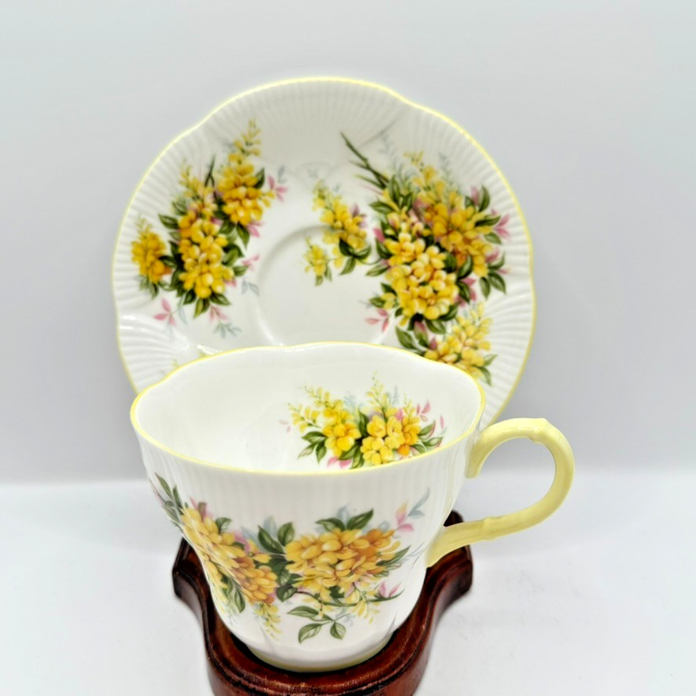Royal Albert Tea Cup Saucer Blossom Time Series Laburnum Yellow Handle VTG